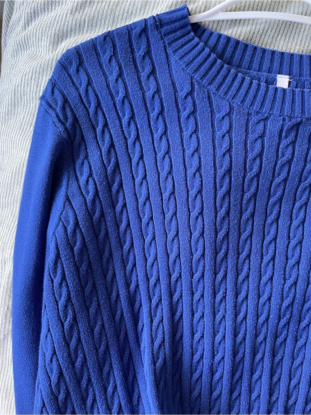 Deep Blue Cotton Cable Knit Sweater - Picture 6 of 6